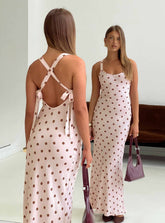 Picante Bias Cross Back Maxi Dress Pink Polka