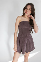 Corduroy Pleated Strapless Mini Dress