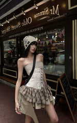 Corset Mini Dress with Plaid Layers