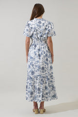 Elara Toile Smocked Waist Maxi Dress