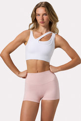 Seamless Soft Rib Asymmetric Sports Bra in White