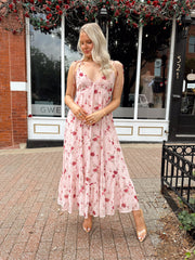 Brandy Pink Berry Floral Tie Strap Maxi Dress