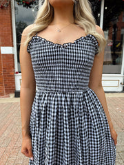 Charlotte Black Gingham Midi Dress
