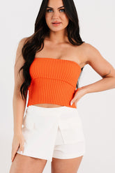 Cozy Corner Ribbed Strapless Fold Over Top (Tomato)
