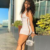 Voguable Sleeveless Mini Dress Patchwork With Corset Patchwork Zipper Bodycon Streetwear Casual Y2K