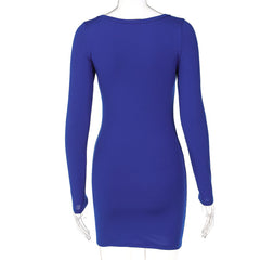 Voguable Diamond Bandage Pure Color V Neck Skinny Mini Dress Bodycon Party Streetwear Concise Y2K
