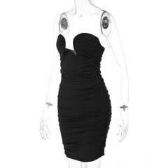 Voguable Off Shoulder Solid Sleeveless Heart Draped Revealing Mini Dress Bodycon Elegant Casual Party Club Y2K