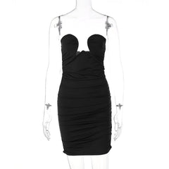 Voguable Off Shoulder Solid Sleeveless Heart Draped Revealing Mini Dress Bodycon Elegant Casual Party Club Y2K