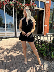 Hannah Black Wrap Halter Mini Dress