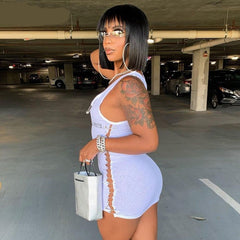 Voguable Sleeveless Mini Dress Patchwork With Corset Patchwork Zipper Bodycon Streetwear Casual Y2K