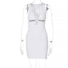 Voguable Sleeveless Mini Dress Patchwork With Corset Patchwork Zipper Bodycon Streetwear Casual Y2K