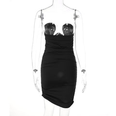 Voguable Off Shoulder Solid Sleeveless Heart Draped Revealing Mini Dress Bodycon Elegant Casual Party Club Y2K