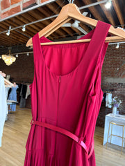 Kimberly Red Plissé Belted Midi Dress