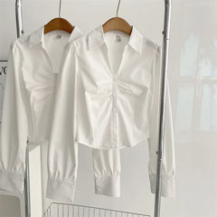 Voguable Y2K 3 Piece Set Cropped Coat + Long Sleeve Shirt + High Waist Halter Ruffles Mini Dress Korean Chic Outfits