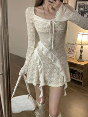 Voguable French Elegant Y2k Mini Dress Woman Short Party Pure Color Casual Dress Office Lady One Piece Dress Korean Fashion