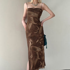 Voguable Brown Fairy Mini Dress 90s Vintage Spaghetti Strap Ruffles Short Dress Lace Boho Party Holiday Sundress Y2K Streetwear