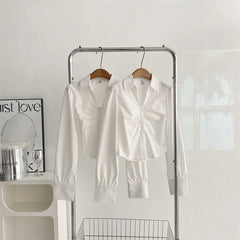 Voguable Y2K 3 Piece Set Cropped Coat + Long Sleeve Shirt + High Waist Halter Ruffles Mini Dress Korean Chic Outfits