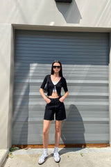 MID THIGH BLACK JEAN SHORT