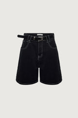 DENIM SHORTS WITH LEATHER BELT