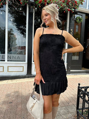 Alisa Black Floral Square Neck Mini Dress
