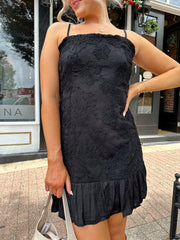 Alisa Black Floral Square Neck Mini Dress