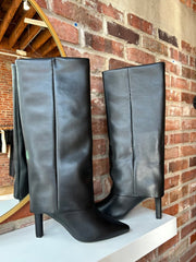 Faye Black Leather Fold Over Boot