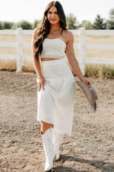 Crush Culture Crop Top Eyelet Skirt Set (White)