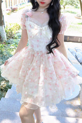 Short Sleeve Vintage Floral Mini Dress