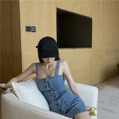 Sexy Slash Neck Denim Mini Dress