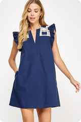 The Tessa Crochet Linen Mini Dress