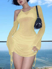 Skew Collar Drawstring Mini Dress