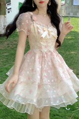 Short Sleeve Vintage Floral Mini Dress