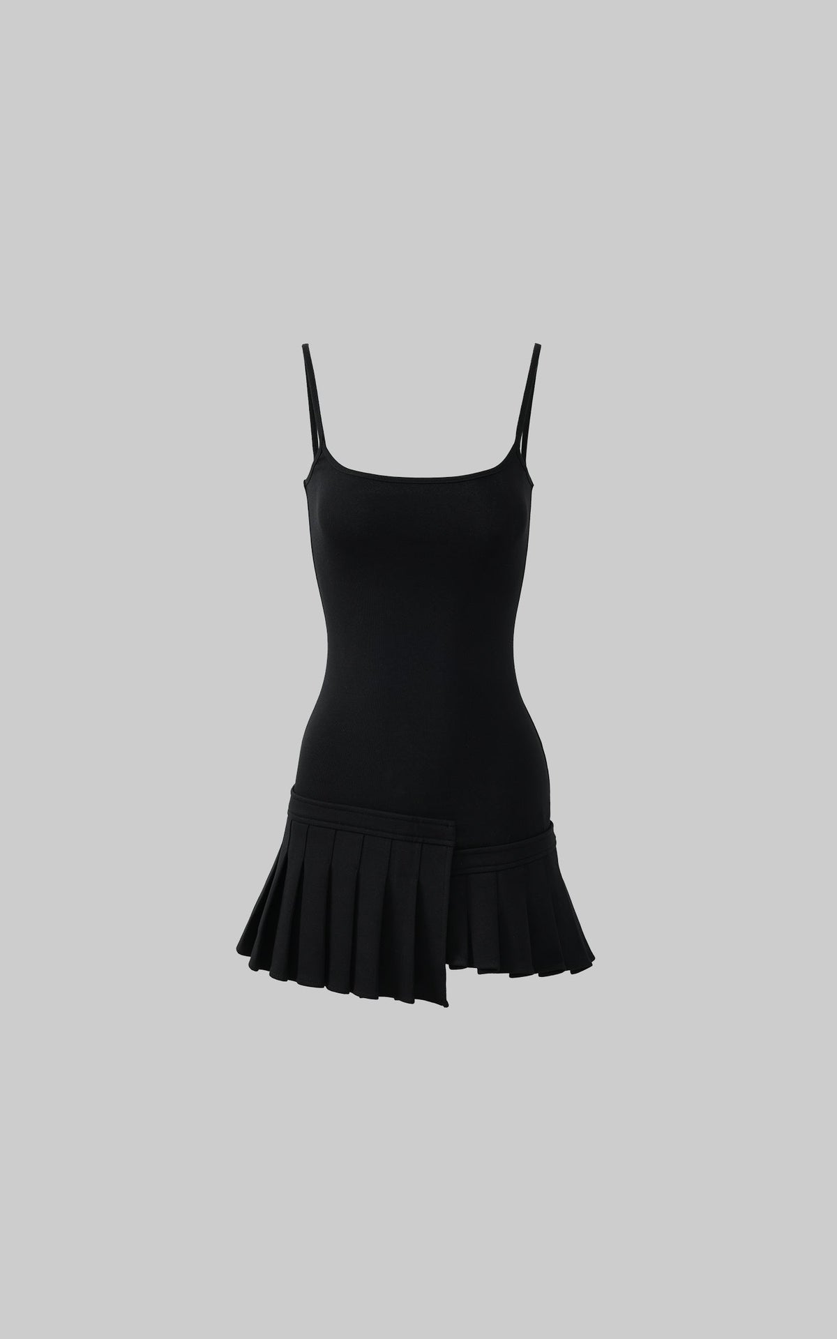 Asym Pleated Rib Knit Mini Dress