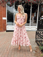 Brandy Pink Berry Floral Tie Strap Maxi Dress