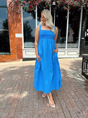 Carolina Blue Striped Midi Dress