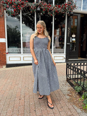 Charlotte Black Gingham Midi Dress