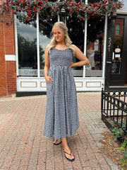 Charlotte Black Gingham Midi Dress