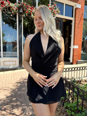 Hannah Black Wrap Halter Mini Dress