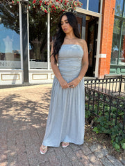 Heather Grey Strapless Ruched Maxi Dress
