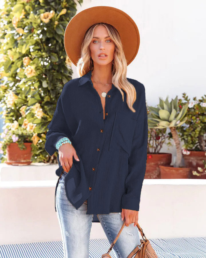 Kennedy Cotton Pocketed Button Down Tunic - Thyme