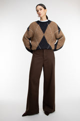 BROWN TWILL WIDE LEG PANT