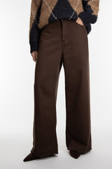 BROWN TWILL WIDE LEG PANT