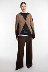 BROWN TWILL WIDE LEG PANT