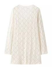 Solid Hollow Out Knitted Beach Dress Women 2024 New V Neck Long Sleeve Lace-up Vestidos Summer Sexy Fashion Holiday Mini Dresses