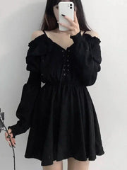 Harajuku Gothic Dress Y2K Off Shoulder Black Bandage Mini Dress Elegant Party Night Vestidos New