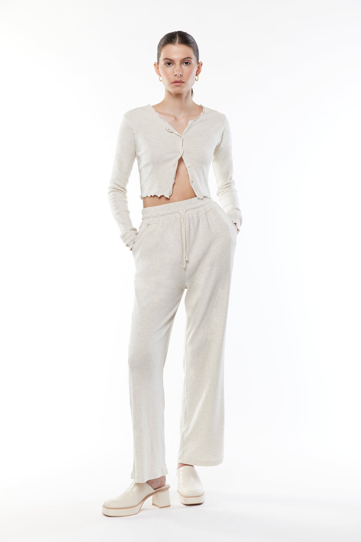 BUTTONED LONG SLEEVE AND STRAIGHT LEG PANT SET