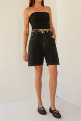 DENIM SHORTS WITH LEATHER BELT
