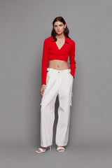 COLLARED WRAP TOP