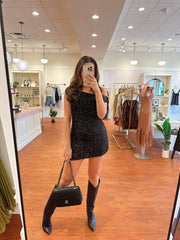 Ada Black Sequin Asymmetrical Mini Dress