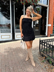 Alisa Black Floral Square Neck Mini Dress